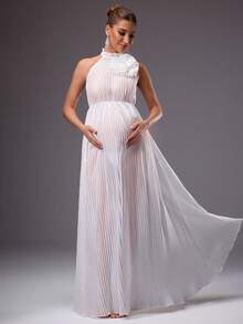 MaterniChic Maternity Clothes Maternity  Dress Summer Pregnant Clothes White Maternity Dress With 3D Floral Print, Elegant Party Attire Elegant - White - View 5