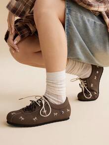 CUCCOO EASI Women's Casual Bow Embroidered Shoes, Versatile & Minimalist For Everyday Wear