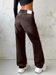 EURMUSE WOMEN STRAIGHT LOW WAIST JEANS - Black - View 2