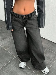 EURMUSE LOW RISE WIDELEG VINTAGE WASK Y2K JEAN - Dark Grey - View 3
