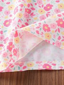 SHEIN Đầm dài tay cổ điển viền ren hoa cho bé gái, mùa thu - Hồng - Xem 7