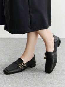 CUCCOO BIZCHIC Zapatos de moda casual con diseño de hebilla y punta cuadrada para mujer - Negro - Ver 4