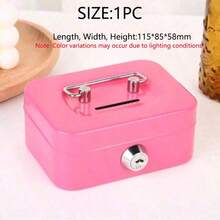 1pc Solid Color Metallic Key Lock Storage Box, Cash Box, Adult Storage, Collection Box, Cash Register, Money Jar Best Gifts For Birthdays And Graduations - Black - View 16