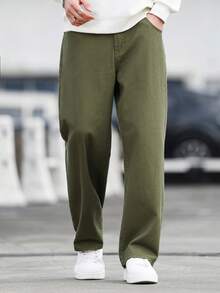 Manfinity Hypemode Men's Pocket Button Casual Commuter Denim Jeans Japanese Pants Olive Green Pants Men - Army Green - View 3