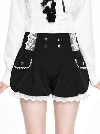 Kawaii Pantaloncini a lanterna da donna con applicazioni in pizzo