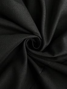 SHEIN Essnce Plus-Size Women's Spring And Autumn Fashion Casual Loose Comfortable Daily V-Neck Textured Fabric Waist Black Long Sleeve Mid-Length Dress With Pockets, Fall Outfits, Church Clothes For Women / Square/ Valentine's Day /Valentine Outfits For Women/Three-Quarter Sleeves, Square Neck, Fitted Waist, A-Line Skirt, Preppy Back-To-School Style Dress/Black A-Line Skirt/Office Commuting