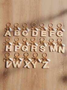 Cute Initial Letter Keyrings White Keychen,Capital Alphabet Gold Foil Resin Keychain Charm With Butterfly Tassel Pendant,Fashion Key Chain For Women Gift Purse Bag Handbag Decor,Father's Day Mother's Day Birthday Gift Thanksgiving And Christmas Day Holiday Gifts - White - View 6