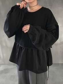 FRIFUL 女士休闲二合一长袖T恤，秋季款 - 黑色 - 查看 2