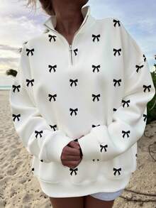 Veykashi Áo sweatshirt nữ cỡ lớn dáng rộng, cổ cao, khóa kéo nửa thân, thích hợp cho mùa thu/đông. - Nhiều màu - Xem 1