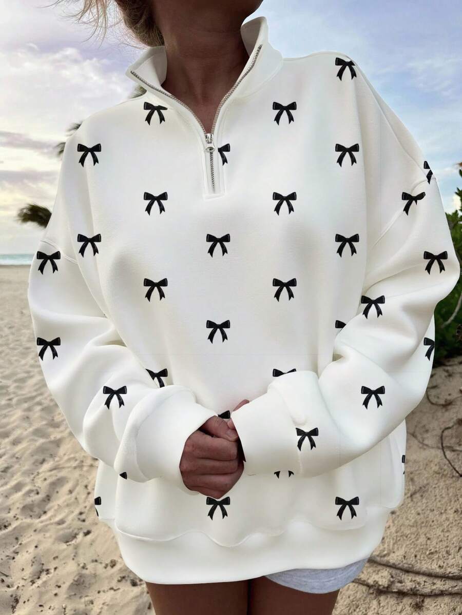 Veykashi Áo sweatshirt nữ cỡ lớn dáng rộng, cổ cao, khóa kéo nửa thân, thích hợp cho mùa thu/đông. - Nhiều màu - Xem 1