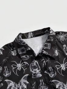 ROMWE Goth Camisa casual vintage de talla grande para mujer con estampado de calavera y mariposa gótico