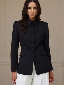 Aveloria Revavyn Áo blazer nữ tay dài, cổ bẻ, dáng ôm, màu trơn. - màu đen - Xem 1