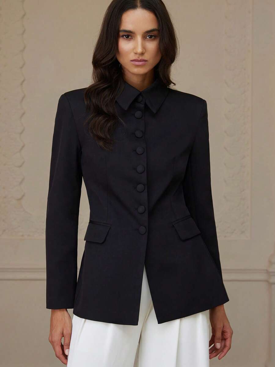 Aveloria Revavyn Áo blazer nữ tay dài, cổ bẻ, dáng ôm, màu trơn. - màu đen - Xem 1