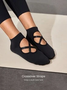 GLOWMODE 3 双防滑绑带无缝趾结构脚踝瑜伽普拉提黑色袜子