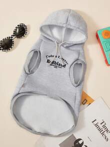 PETSIN 1件宠物猫狗帅气时尚灰色休闲英伦舒适保暖无袖连帽狗帽衫 - 灰色 - 查看 6