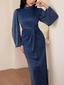 Veilorie New Design Twist Cinched Waist Elegant Cocktail Dress, High-Quality Party Dress - Blue - View 6