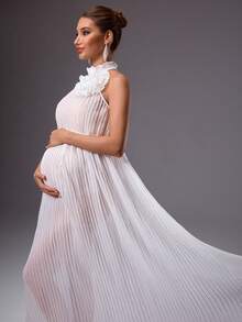 MaterniChic Maternity Clothes Maternity  Dress Summer Pregnant Clothes White Maternity Dress With 3D Floral Print, Elegant Party Attire Elegant - White - View 1