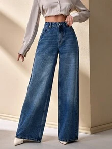 CLARA VERO Woman Low Waist Loose Wide Leg Casual Denim Jean - Dark Wash - View 4