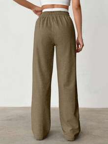 EURMUSE Cotton Drawstring Waist Seam Front Casual Sweatpants - Mocha Brown - View 2