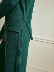 Écloséra 2pcs Solid Color Knitted Sweater And Pants Set, Casual For Autumn/Winter - Dark Green - View 4