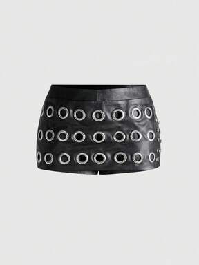 ROMWE Avant Holiday Party Sexy Metallic Studded Super Low Waist Mini Shorts