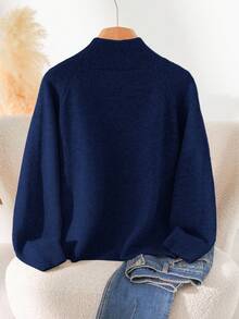 CosyJoli Plus Size Elegant French Bowknot Knit Blouse, Casual & Romantic For Vacation Bow Clothes Sweater Women Sweater Bow Sweater Navy Blue Sweater/Winter - Navy Blue - View 2