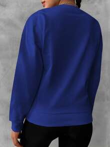 EURMUSE Cotton Solid Drop Shoulder Sweatshirt - Blue - View 2