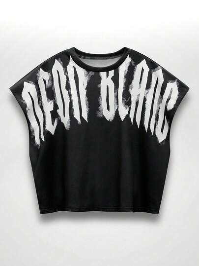 NEON BLANC Men's Sleeveless T-Shirt, Loose Casual Cropped Style, Knitted Fabric, Fashionable Letter Print, Tank Top, Versatile Vest Streetwear Tops