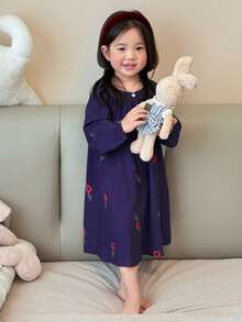DAZY 女嬰花卉印花休閒舒適居家服幼兒 - 紫色 - 查看 7