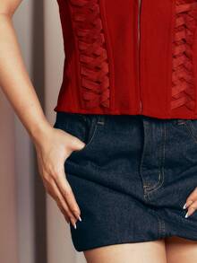 Criza Taa Váy Jeans Denim thô giản dị, thể thao, đi biển mùa hè - màu đen - Xem 7