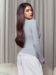 Criza Taa 拉链圆领长袖上衣，休闲度假机场出行返校季秋冬季圣诞节适用，优雅 - 淺灰色 - 查看 5