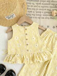 SHEIN LMoss Kids 2pcs Baby Girl Woven Striped Crew Neck Top And Loose Casual Pants Set - Multicolor - View 5