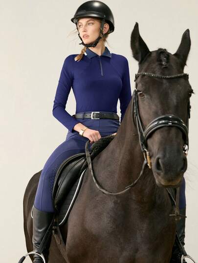 Activina Women's Navy Blue Fitted Long Sleeve Equestrian Top