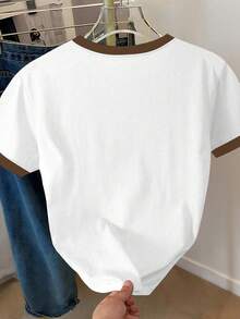 Resyla 女士卡通狗印花短袖休闲圆领T恤 - 白色 - 查看 2