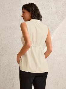 MaterniWear Maternity Casual Solid Color Front Button Lapel Tank Top, Summer - Apricot - View 2