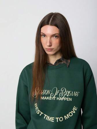 SURIMA Sudadera holgada de cuello redondo con estampado minimalista casual y gruesa para mujer