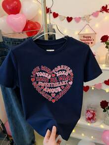 Camiseta de algodón para mujer con estampado de corazón en forma de texto amoroso y corazones rojos para San Valentín y ocasiones románticas - azul real - Ver 11