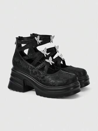 Goth Zapatos de mujer de moda 2024 estilo callejero Mary Jane, tacón grueso plataforma maciza punta redonda, slip-on casual, versátil para el trayecto primaveral