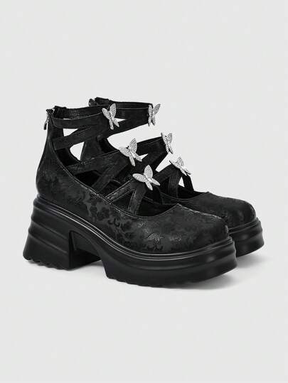 Goth 2024 neue Mode Mary Jane Street-Style Damenschuhe, Plateau-Pumps mit dickem Absatz und rundem Zehenbereich, vielseitig für den Frühlingspendlerverkehr