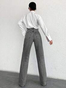 SHEIN Tall Quần jean ống đứng cạp cao thường ngày - Màu Xám nhạt - Xem 2