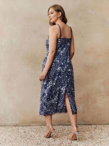 Anewsta Đầm dạ hội dài ôm sát màu xanh biển đậm đính sequin, kiểu dáng thanh lịch, lãng mạn dành cho nữ cỡ lớn, thích hợp cho mùa hè, ngày Valentine, hoặc các dịp trang trọng khác. - Màu xanh hải quân - Xem 5