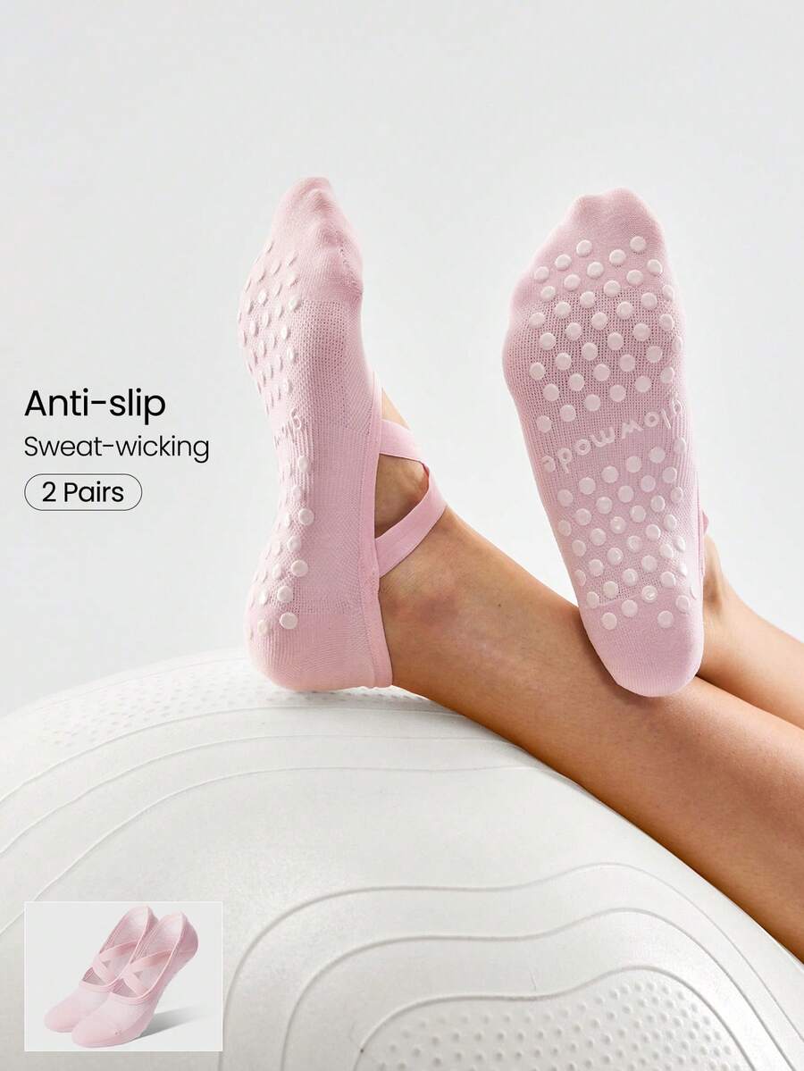 GLOWMODE 2 Pair Winter Flow Breathable Mesh Sweat-Wicking Non-Slip Grip Socks Yoga Studio Autumn Winter Outdoors Daily Casual Wear - Pink - View 1