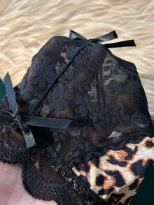 3 peças/Conjunto Calcinha de Renda com Estampa de Leopardo Sexy e da Moda - Preto - Visão 3