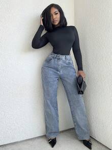 Alexandranx Women's Autumn Minimalist Versatile Bodysuit, Stand Collar Long Sleeve Backless Slim Fit Daily Casual/Date Outfit, Black - Black - View 3