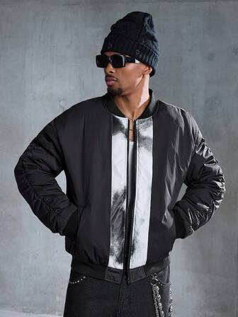 Casual Giacca da baseball con colletto a zip e colori a contrasto, invernale