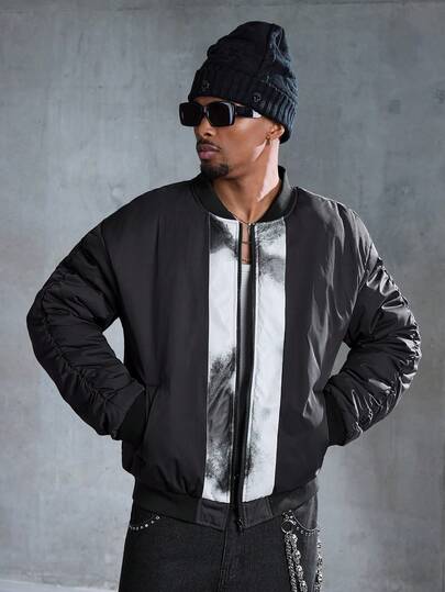 Casual Men's Contrast Color Zipper Collar Baseball Jacket, Winter