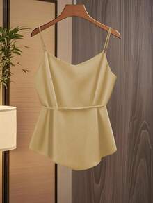 GlowEve 女士时尚休闲V领褶皱裹身蝴蝶结腰带A字吊带衫 - 鵝黃色 - 查看 2