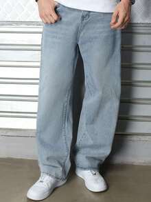 Logeqi® Jeans Vaqueros Baggy de pierna curvada Lavados de Color Negro De Moda Casual Formal Hippie Rockero Para Hombre - Azul - Ver 17