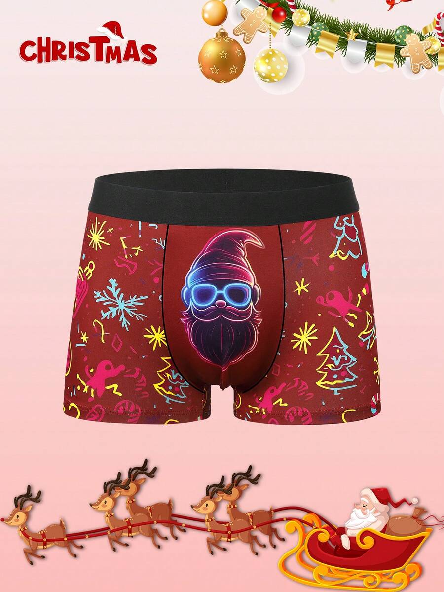 Notgurli 1 chiếc quần boxer nam in kỹ thuật số họa tiết Giáng sinh - Đỏ - Xem 1