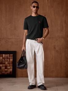 Manfinity VCAY Set Of 3 Short Sleeve T-Shirts With Round Neck And Basic Casual Front Print, Summer T-Shirt - 黑色 - 查看 7